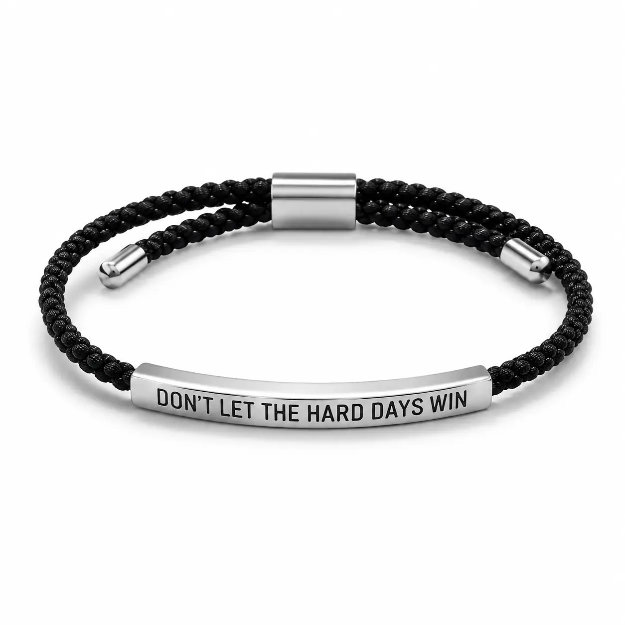 Motivational braided bracelet for women and men, adjustable rope with stainless steel engraved quote “Don’t let the hard days win,” inspirational gift jewelry, perfect for the first day back to school.