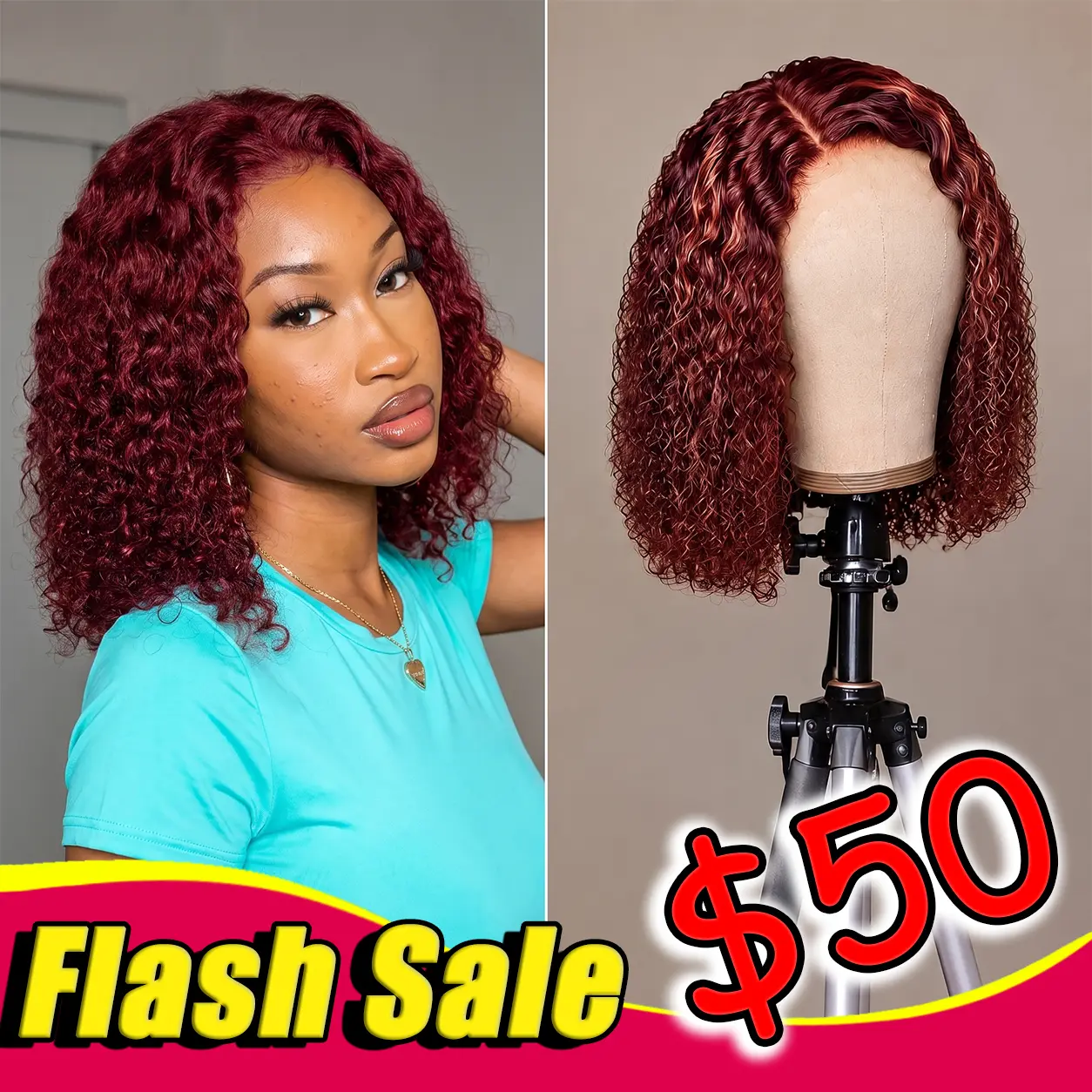 14-Inch Human Hair Lace Front Wig (Only $50), 13x4 Lace, 180% Density Glueless, Available in Burgundy, Honey Blonde or Natural Black, Straight Wig Hairstyles, Body Wave or Deep Wave