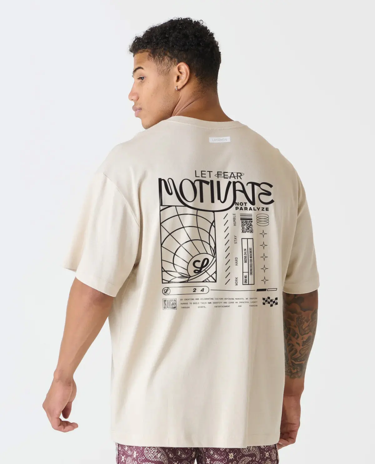 Fairfax Oversized Graphic Tee Beige  Motivation, XS