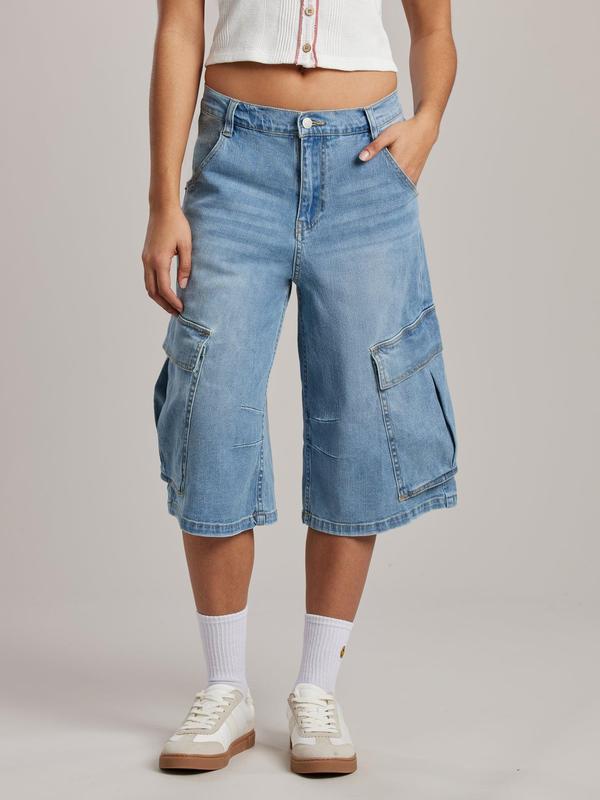 UNIONBAY Women's Elias Y2K Denim Cargo Cropped Bottom, Button-Closure, Comfortable Fit Jeans