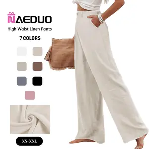 Naeduo Women's Cotton Ultra-Lightweight Pants | Summer 2026 Trendy High Waisted Wide Leg Breathable Trousers  Casual Button Front Comfy Breathable Loungewear