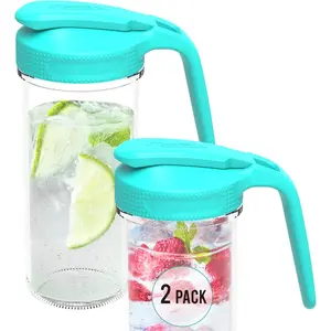 Multi Pour Top Mason Jar Lid with Handle - Regular Mouth Mason Jar Pour Spout Lid Pourer - Ball Mason Jar Pitcher Lid with Handle and Flip Cap – Glass Mason Jar Pitcher Not included 2 Pack