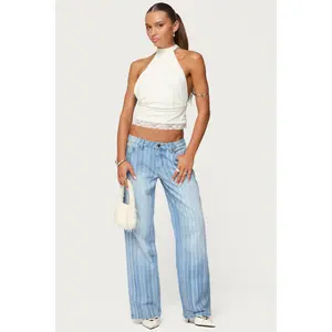 Tera Striped Low Rise Straight Leg Jeans