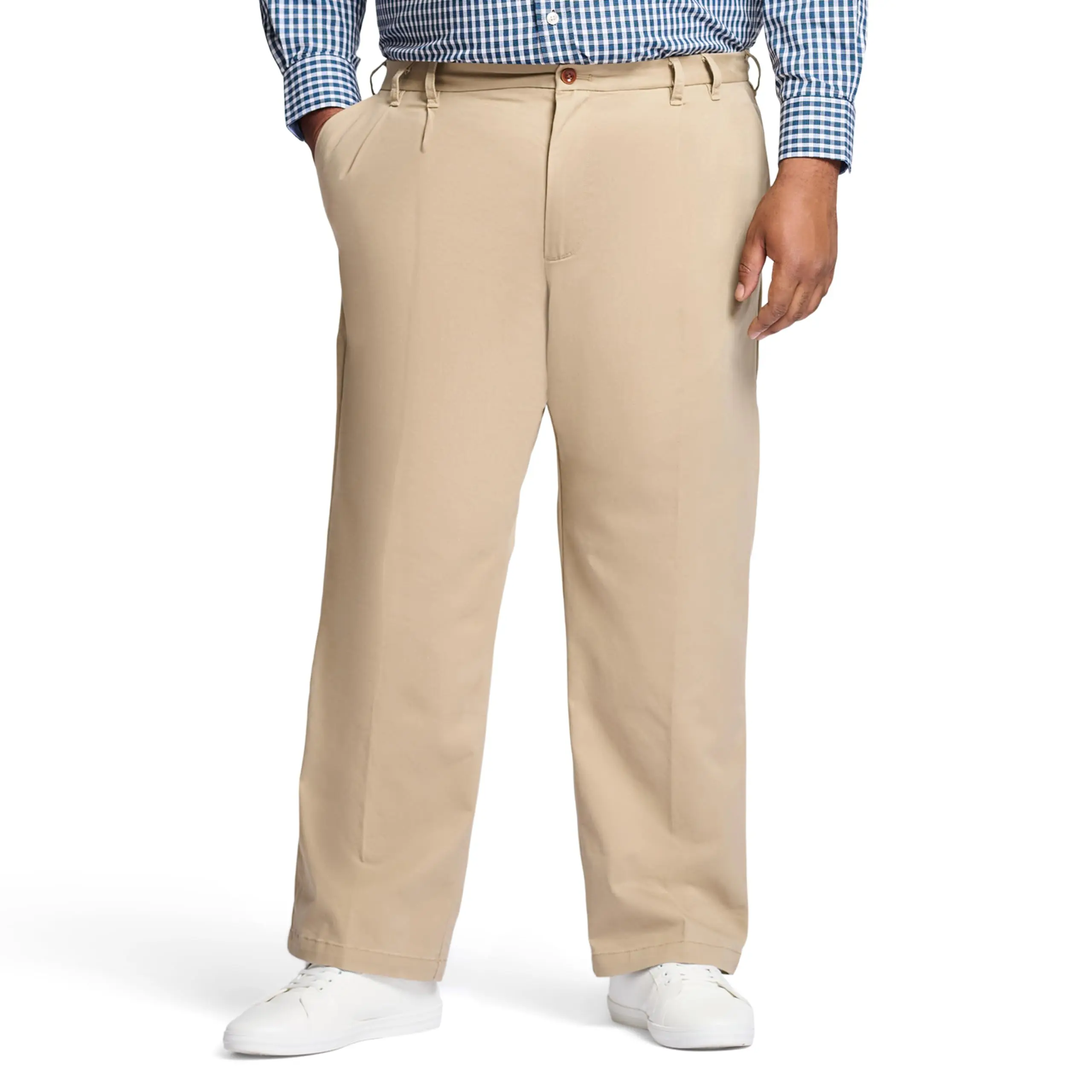 IZOD Men's Big and Tall Performance Stretch Pleated Pant, Cederwood Khaki, 44W x 29L