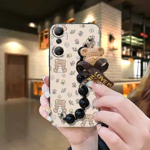 silicone protective case Phone Case For infinix X6826/Hot20 4G/Free Fire Back Cover Black pearl pendant Waterproof Skin-friendly feel Bear bracelet soft case Cartoon