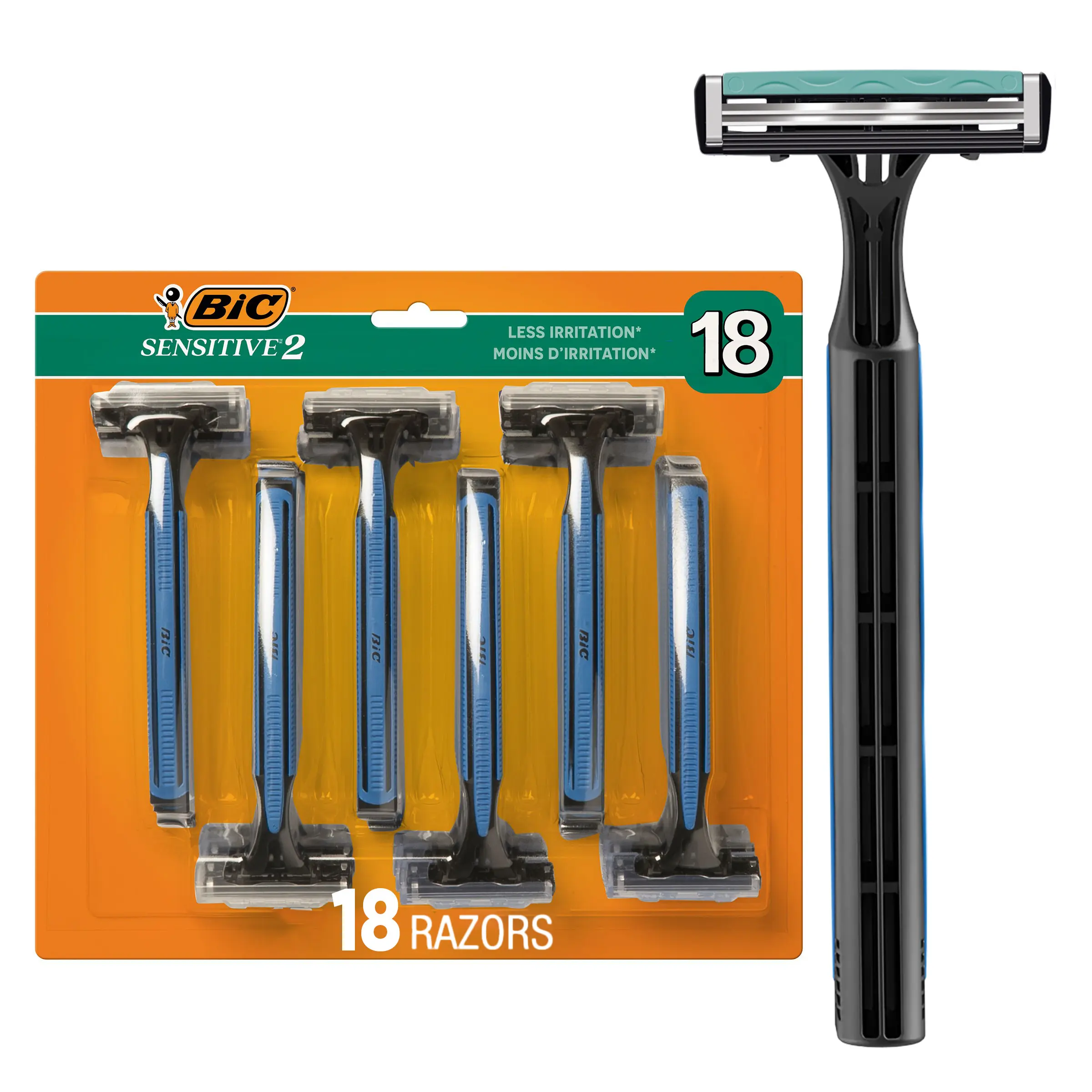 BIC Sensitive 2 Disposable Razors for Men With 2 Blades for Sensitive Skin, 18 Count Value Pack of Shaving Razors BIC Sensitive 2 Disposable Razors for Men With 2 Blades for Sensitive Skin, 18 Count Value Pack of Shaving Razors