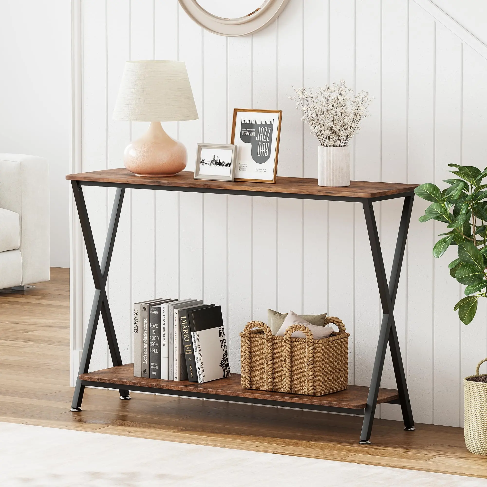 Narrow Console Table, 31"/41" Wide Behind Couch Table, 2 Tier Entryway Tables w/Storage Shelf for Living Room, Foyer, Corridor, and Office