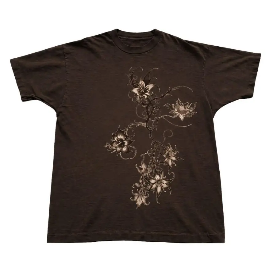 The Vintage Gothic Floral Vine T-Shirt, Brown Flower Graphic Tee, Y2K Grunge Aesthetic Shirt, Gift For Woman, Gift For Men, Womenswear Top Underwear Streetwear, Trending Shirt