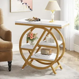 4-Tier End Table For Living Room, Narrow Side Table With Storage, Wood Sofa Side Table With Metal Frame, Industrial Nightstand And Bedside Table For Bedroom, Rustic Brown