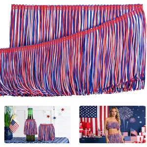 4th of July Chainette Fringe Trim, 5.5 Yard x 4'' Patriotic Striped Chainette Tassel, Red White Blue Fringe Trim Decoration for Costumes Sewing  DIY Party Independence Day Parade Decor