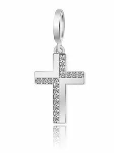 Silver Color Cross Charm Pendant, Zircon Embedded, Religious Guardian Design, Lightweight Asian Culture Style, Perfect Gift for Friends