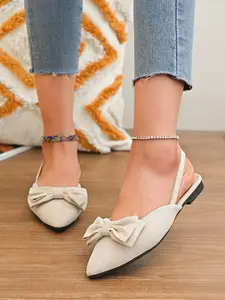 Women's French Style Chic Pointed Toe Flat Shoes Walking Shoes Textile Upper Quality, Flat Sole Construction, Stylish Elegant Design for Daily Wear, Perfect for Casual and Semi-Formal Occasions Flat Mules