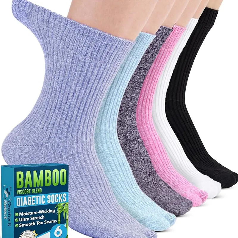Doctor's Select Diabetic Socks, 6 Pairs Unisex Stretch Viscose Mid-Calf Socks, Loose Non-Binding Fit, Smooth Seam, Wicks Away Sweat, Anti-Perspiration Mid-Calf Socks