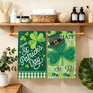 2pcs Green Plaid Shamrock Gnome St. Patrick's Day Kitchen Towel Dish Towel, St. Patrick's Day Seasonal Spring Decorative Hand Towel Set