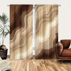 2pcs Window Curtains, Abstract brown, beige, and cream art with swirling lines. Combines smooth, marbled textures with speckled, granular sections, evoking natural agate or earth layers.Window Drapes for Bedroom Living Room, Rod Pocket Window Treat