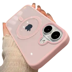 Ultra-thin New Senior Pink Magsafe MagneticPhone Case for iPhone17 16 15 14 13 12 11 Pro Max 16 Plus & Samsung Galaxy S26 Ultra S25 Plus S24 S23 FE S22 Matte Frame Clear Antiskid Hard Cover.Protection Protective Protector Cellphone