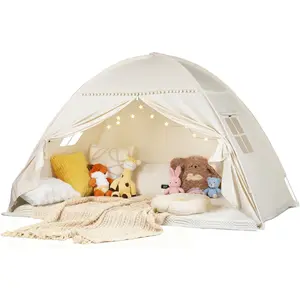 Twin Bunk Bed Tent for, Indoor Foldable Privacy with Breathable for Girls & Boys Bedrooms (Twin Beige)