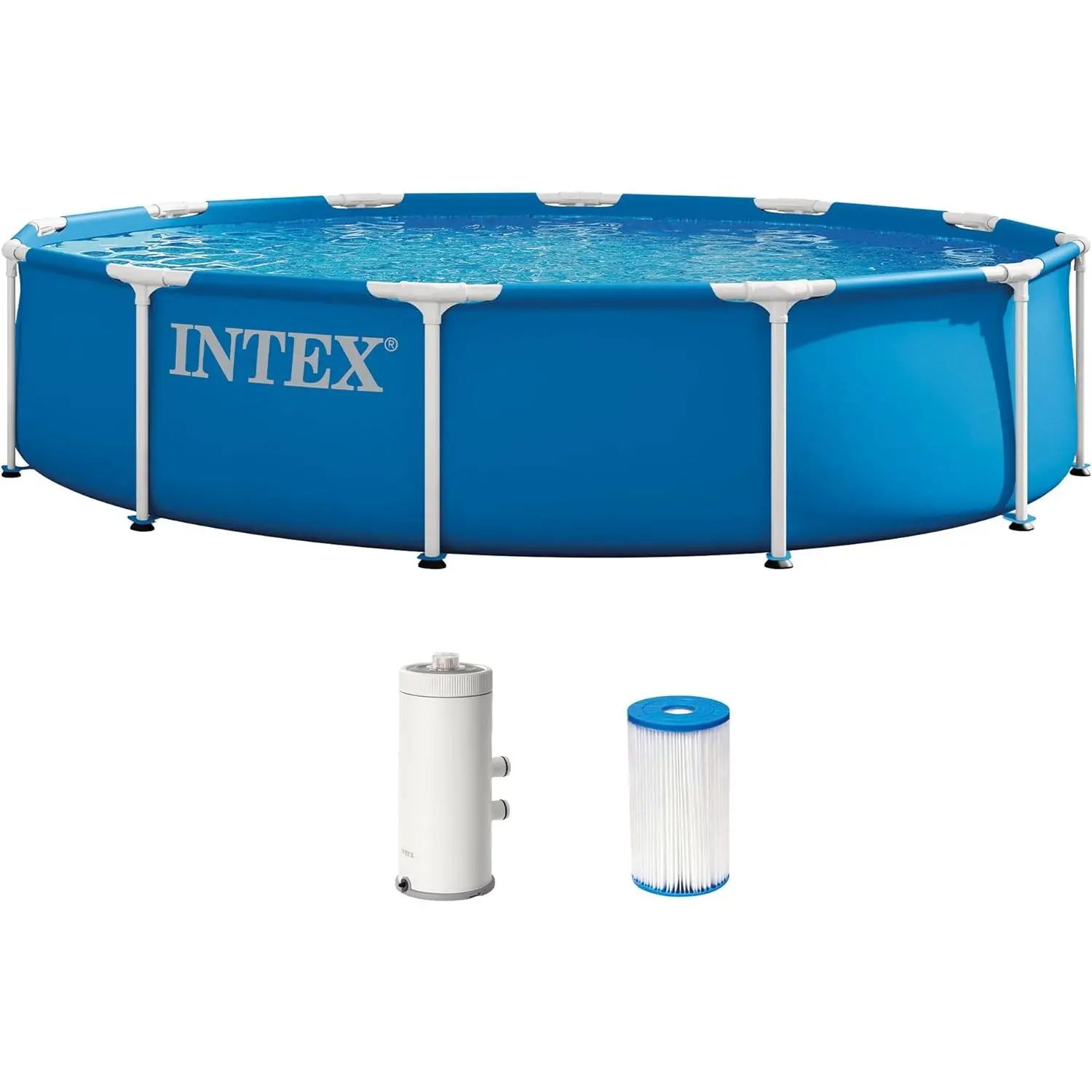 Intex 12x30 in. Rustproof Steel Frame Outdoor Swimming Pool Set, Round PVC Laminated Above Ground Pool with 530 GPH Cartridge Filter Pump & Type A Filter Cartridge (1718gal Capacity)