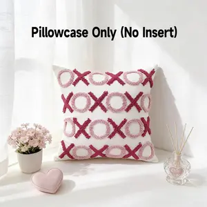 Valentine's Day Embroidered Pillow Cover (without Insert), Modern Style, 17.7x17.7 Inch, Home Decor, All Seasons, Letters Pattern