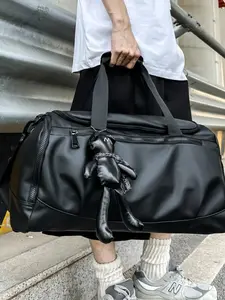 Leather Large Capacity Travel Bag, Dry Wet Separation Sports Fitness Bag, Fits Suitcase, Men's Business Short Trip Crossbody Bag