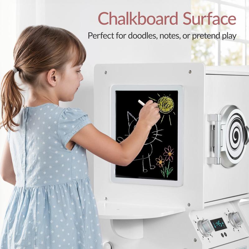 Best Choice Products Pretend Play Kids Wooden Stacked Washer & Dryer Set w/ Toy Laundry Storage and Accessories