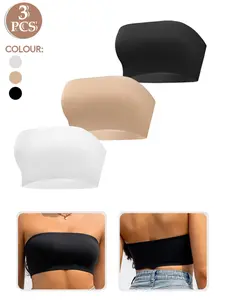 1/3/4/5PCS Women's Plain Backless Bralette Set, Medium Support Full Coverage Design, Strapless, No Steel Cup & Shoulder Straps, All-Season Wear