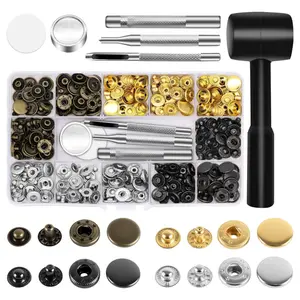 90 Set Snap Fasteners Kit for Leather 12mm Metal Button Snaps Press Studs with 4 Setter Tools, 1 Hammer, 4 Color Leather Snaps for Clothes, Jackets, Jeans Wears, Bracelets, Bags
