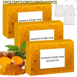 3pcs Lemon Turmeric Kojic Acid Soap, Brightening Kojic Acid Soap for Dark Spot Removal, Organic Lemon Body Care Soap, Soap Body Care