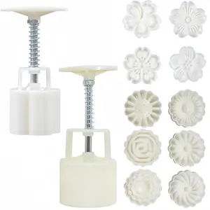 2 Pack Moon Cake Mold,50g Moon Cake Press Mould Maker Hand Printed Flower Cutter Baking Tools with 10 Stamps