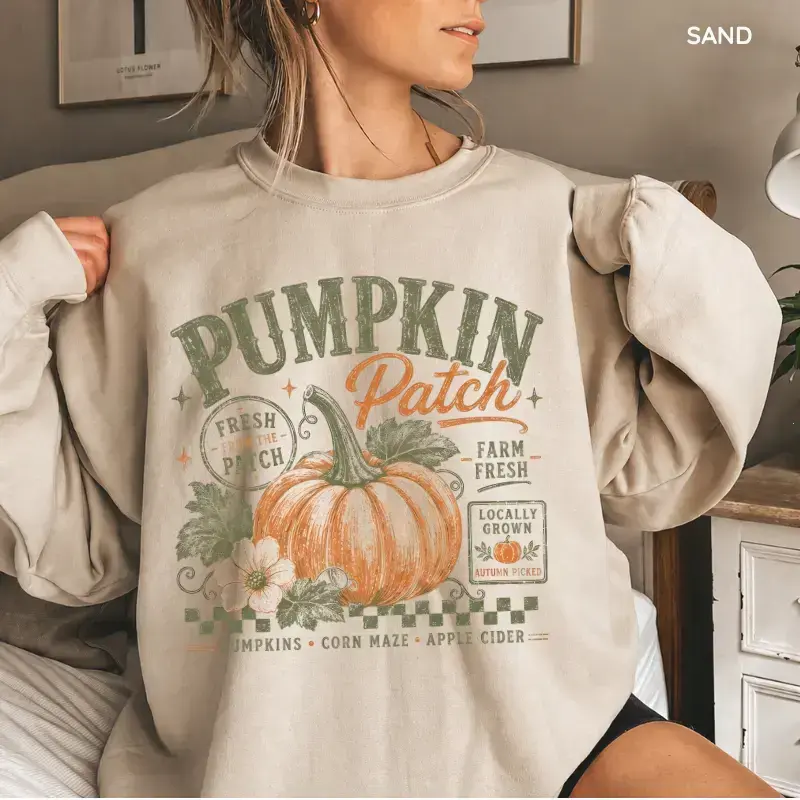 Pumpkin Patch Sweatshirt, Vintage Fall Pumpkin Graphic Crewneck, Cozy Oversized Unisex Pullover, Autumn Farmhouse Vibe - The Paul
