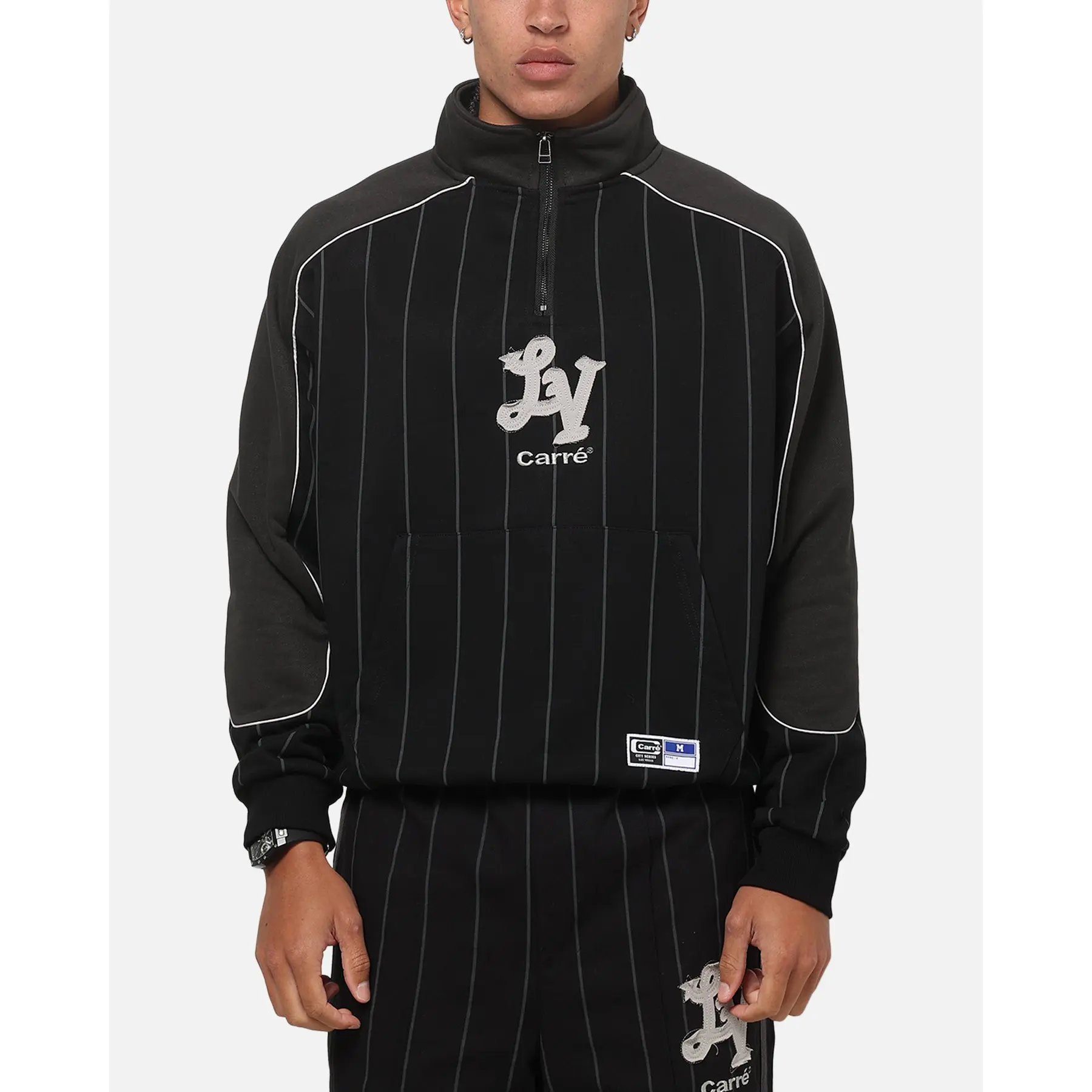 Carre Las Vegas City Series Quarter Zip Crewneck Black Pinstripe