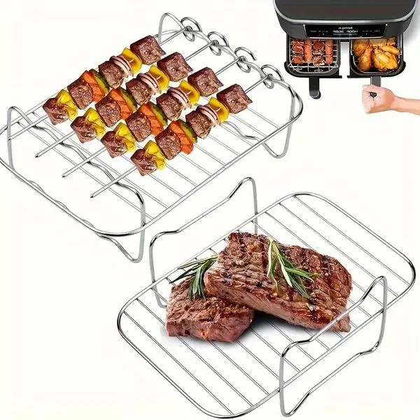 6pcs Dual Basket Air Fryer Accessories for Ninja DZ201 Foodi & 8-10QT DualZone - 2 Racks & 4 Skewers Set