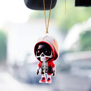 Funny Car Skeleton Pendant,Swinging Skeleton Car Dangle Ornament,Car Mirror Hanging Accessories,Halloween Skull Decor Car Rearview Mirror Accessories,Car Interior Decoration