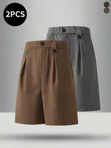 2-pack men’s suit shorts for summer—drapey, wrinkle-resistant suit fabric that is lightweight and breathable; suitable for work/commuting, shopping, dates, and everyday outings.