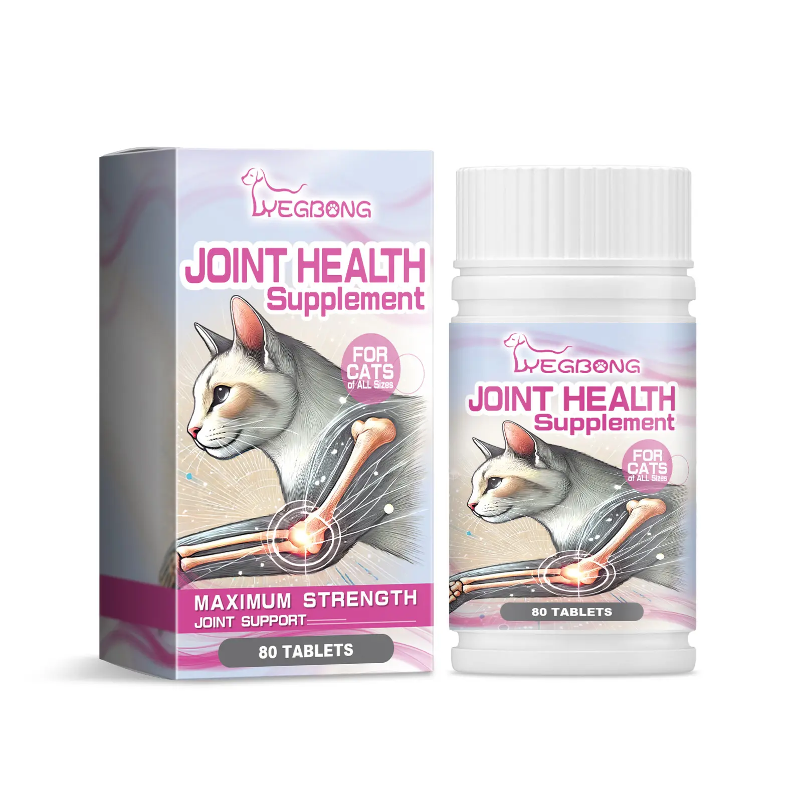 Cat Joint Health Supplement Tablets with Glucosamine Hydrochloride, Natural Formula for Senior & Active Felines, Relieves Discomfort, Supports Mobility & Flexibility, 80 Tablets