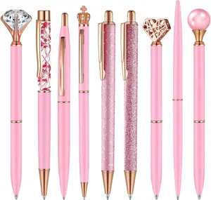 9 count Ballpoint Pens Set Metal   Glitter Pens for Journaling Black Ink Pretty Cute Things Fancy Stationery Gifts for Women Girls Birthday Home Office Desk(Pink)