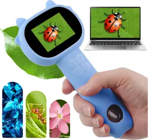 500X Kids Microscope with 2" IPS Screen Mini Handheld 1080P HD Imaging 8 LED Lights Photo Video Portable learning STEM Science christmas Toy Gift for 3-12 Boys Girls Blue tools