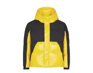 Save The Duck Men's Luma Hooded Nylon Bubble Puffer Coat, Chrome Yellow/Black Men's Top, Water-Resistant Shell Outerwear