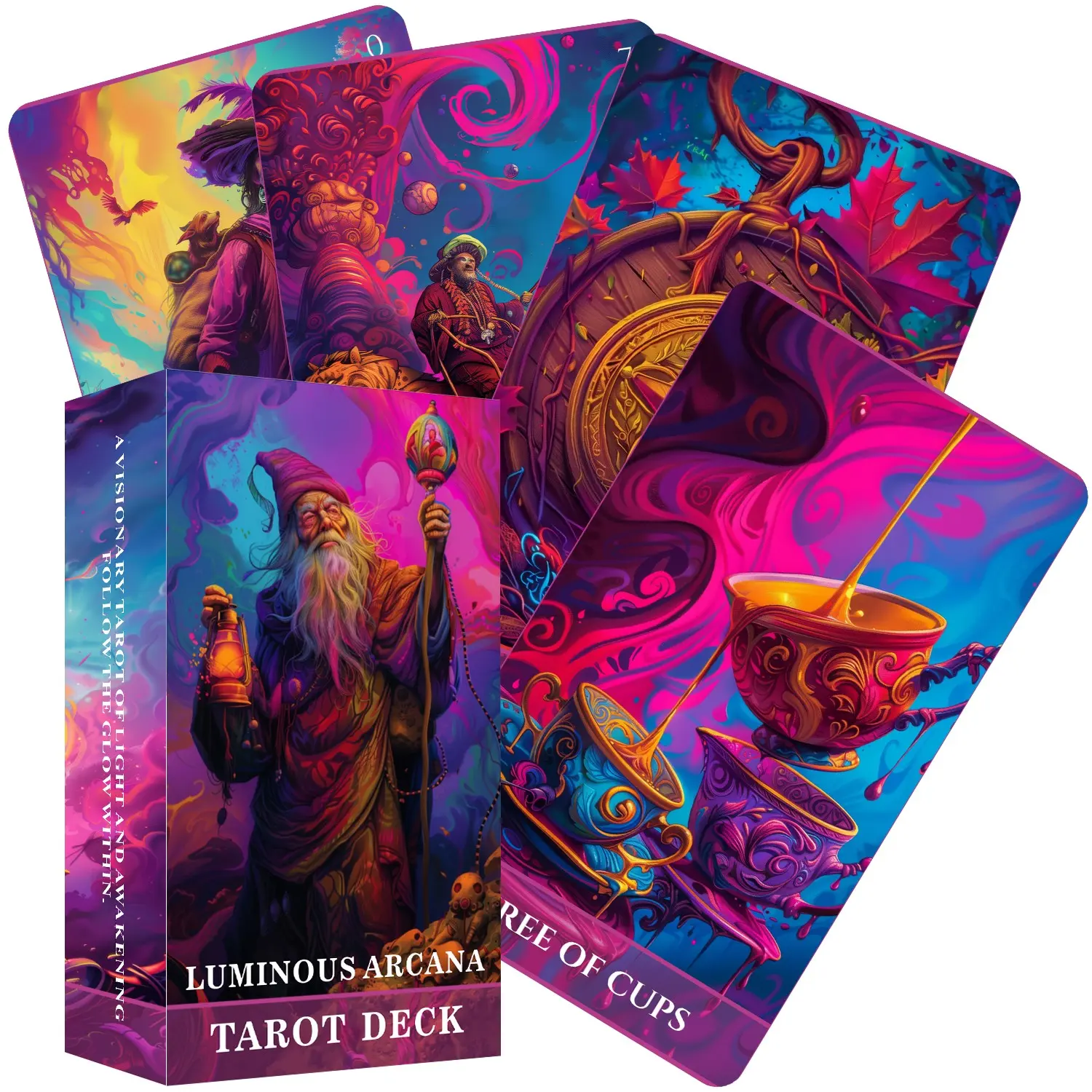 Luminous Arcana Tarot Deck, 78 Tarot Cards with Guidebook, Tarot Card Set, Psychedelic Tarot Artwork, Unique Visual Appeal, Intuitive Modern Mystical Design for Beginners, Professional Readers, Intuition, Divination, Spells, and Spiritual Growth Tool
