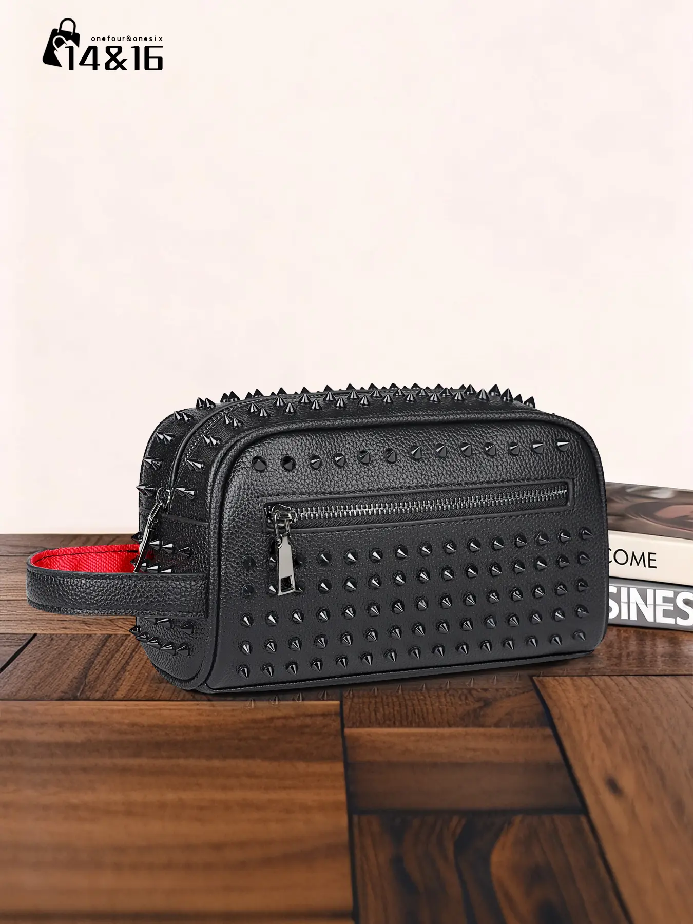Men's Fashion Spike-Decorated Clutch Bag, Large Capacity Multi-Functional Wristlet Bag, Casual Trendy Versatile High-Quality Daily Commuting Bag