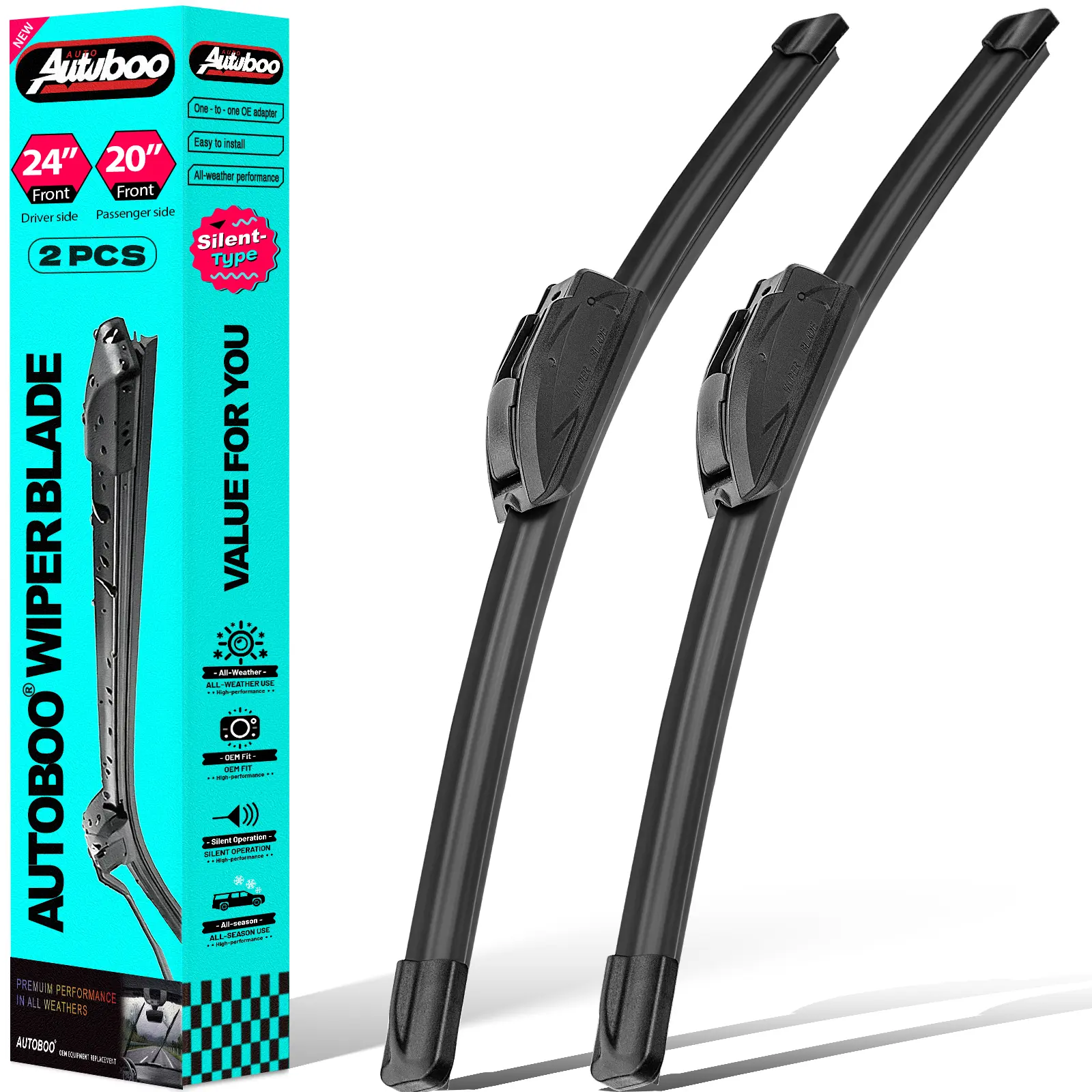 24"+20" Front Windshield Wiper Blades Replacement for Toyota Camry 2007-2011 GMC Acadia 2017-2024 Kia Soul 2010-2024 OEM Quality Premium All-Season Automotive