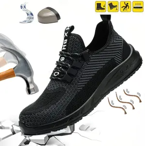Unisex Anti-Smash Safety Shoes with Steel Toe Breathable for Construction Site Round Toe Puncture Resistant Work shoes Midsole Anti-Slip Footwear