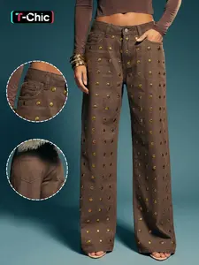 Women's New Denim Wide Leg Pants, Trendy Design, Washed Finish, Elastic Comfort, Fit, Fashionable Casual Wear, Long Jeans for All Seasons, Streetwear, Womenswear