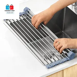 Over the Sink Dish Drying Rack, Roll up Dish Drying Rack Kitchen Dish Rack Stainless Steel Sink Drying Rack, Foldable Dish Drainer, Gray No Brand
