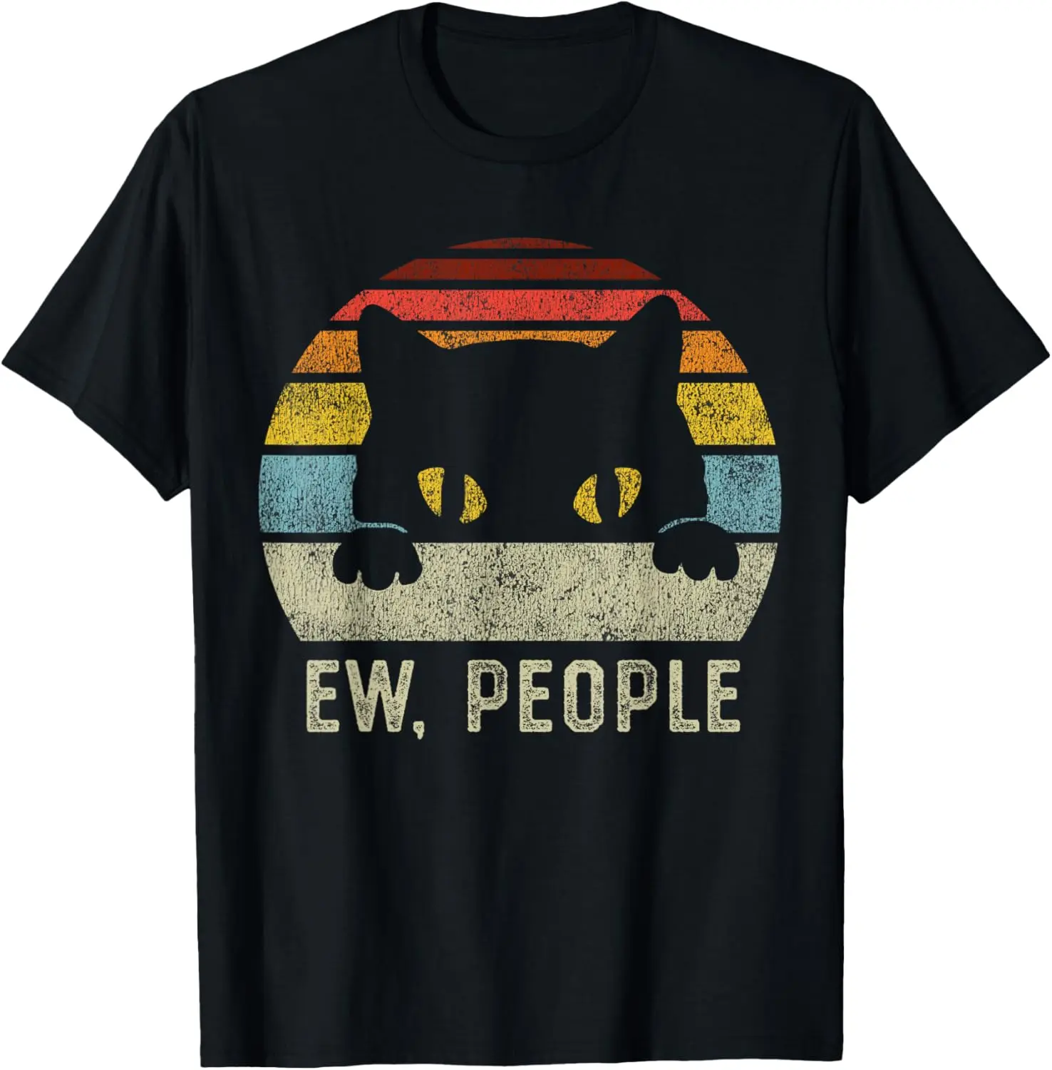 Men's Short-Sleeve Natural Cotton Streetwear T-Shirt - Retro Cat Graphic, Anti-Social Introvert Funny Menswear Top