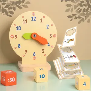 Montessori Time Clock Toy for Kids, Adjustable Hands + 12 Dual-Sided Time Cards + Dice Match, Math Thinking Training, Math Learning Tools, Early Education Gift