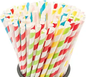 100 Pack Colorful Stripe Paper Straws Disposable Eco-Friendly Drinking Straws for Juice Smoothies Birthday Events & Gatherings