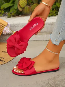 2026 Summer New Style Bow One-Strap Women's Flat Casual Soft Sole Sandals, Fashionable Sandals, Candy Color Versatile Beach Slippers