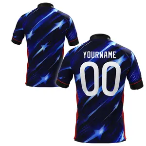 [Custom Name&Number] USA Soccer Jersey Blue Lightning Star Football Shirt, Custom Name & Number USA Performance Jersey, Lightweight Athletic Sportswear Men, USA Fan Kit