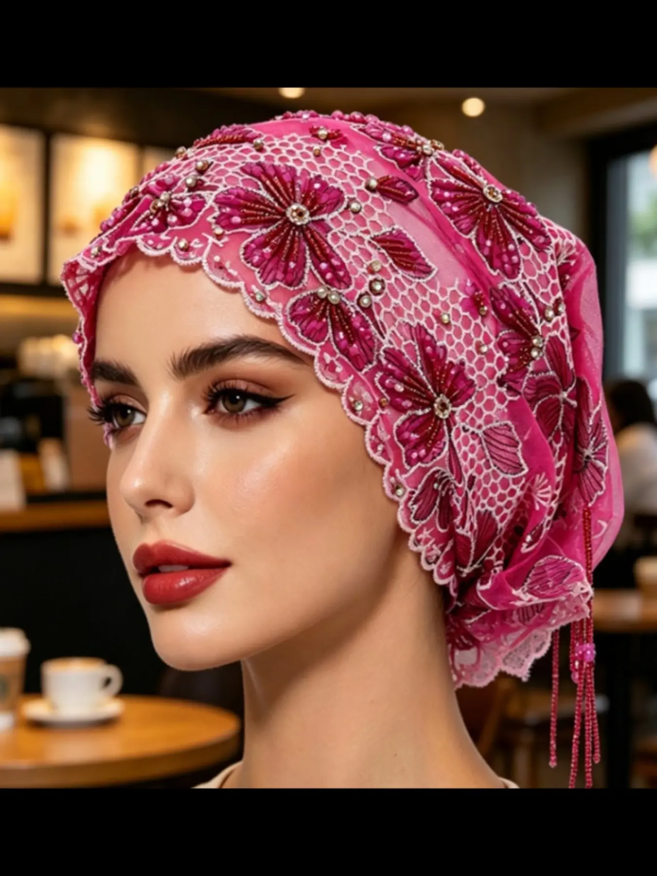 New Fashion Floral Headscarf Hat, Handmade Beaded Fringe Scarf, Perfect for Daily Wear and Gifting, Stylish Accessory for All Occasions